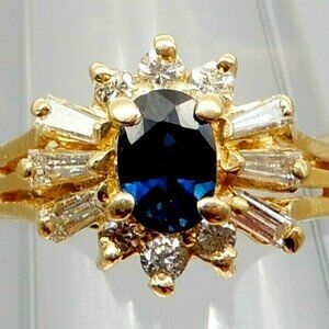 BEAUTIFUL Solid 14k Yellow Gold / Sapphire / Diamonds Ladies Ring Size 5.5